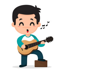Cartoon boy playing music and singing.