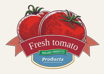 Tomatoes drawn in graphic style placed in the design layout of the label.