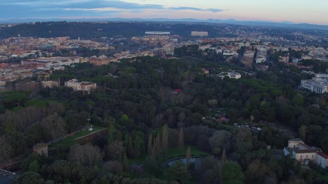  Drone view - Rome, Villa Borghese to Flaminio tracking forward - twilight