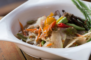 most popular thai food, spicy papaya salad.