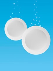 Dish washing background. Plates float in water. Banner.