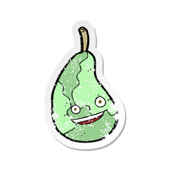 retro distressed sticker of a cartoon happy pear