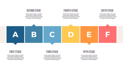 Business infographics. Timeline with 6 steps, options, steps. Vector process chart.