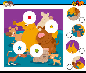 match pieces puzzle with happy dogs