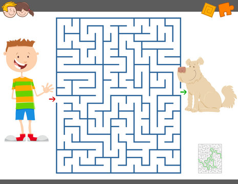 maze game with cartoon boy and his dog