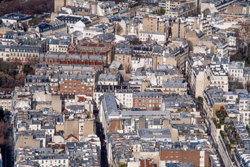 Obraz premium Paris in winter general view of 7th arrondissement from above 