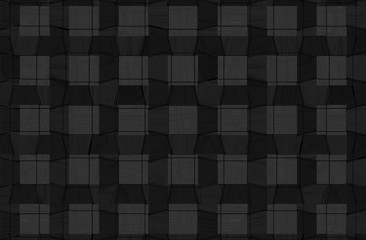 3d rendering. Abstract striped black square wood panels texture wall background.
