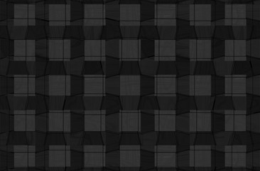3d rendering. Abstract striped black square wood panels texture wall background.