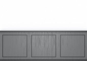 3d rendering. modern dark gray classical square shape pattern wood wall design on white cement background.
