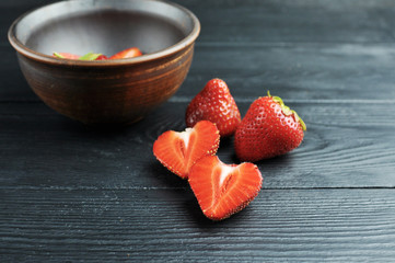 food photography fresh strawberries on wooden background