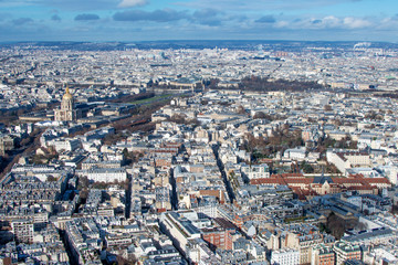 Fototapeta premium Paris in winter general view of 7th arrondissement from above 
