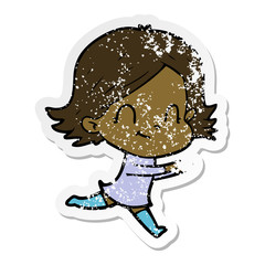 distressed sticker of a cartoon friendly girl