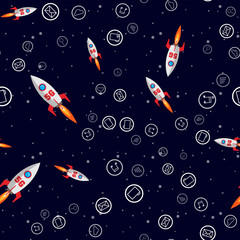 Seamless pattern 5g telecommunication with rocket and apps icon illustration vector