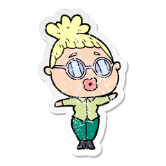Fototapeta premium distressed sticker of a cartoon woman wearing spectacles
