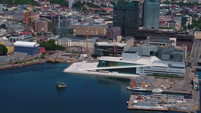 Aerial Norway Oslo June 2018 Sunny Day 90mm Zoom 4K Inspire 2 Prores  Aerial video of downtown Oslo in Norway on a beautiful sunny day with a zoom lens.