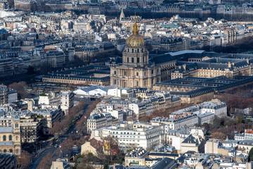 Paris in winter The Invalides buildings view from above