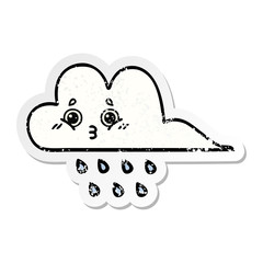 distressed sticker of a cute cartoon rain cloud