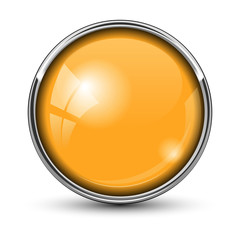 glossy yellow round button with chrome frame