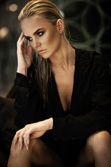 portrait of a sexy fashionable girl in a bathing suit