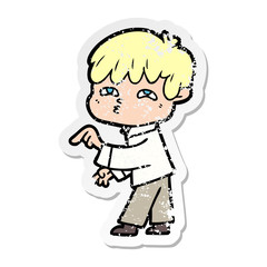 Obraz premium distressed sticker of a cartoon curious man