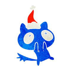 christmas retro cartoon of kawaii cat