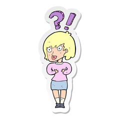 sticker of a cartoon confused woman