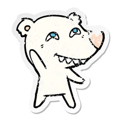 distressed sticker of a cartoon polar bear waving