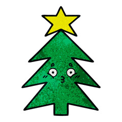Fototapeta premium retro grunge texture cartoon christmas tree