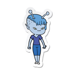 sticker of a cute cartoon alien girl