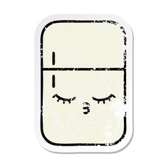 distressed sticker of a cute cartoon fridge freezer
