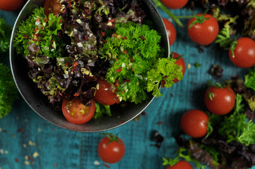 macro style food photography tomato and fresh salad 