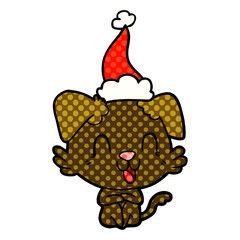 laughing comic book style illustration of a dog wearing santa hat