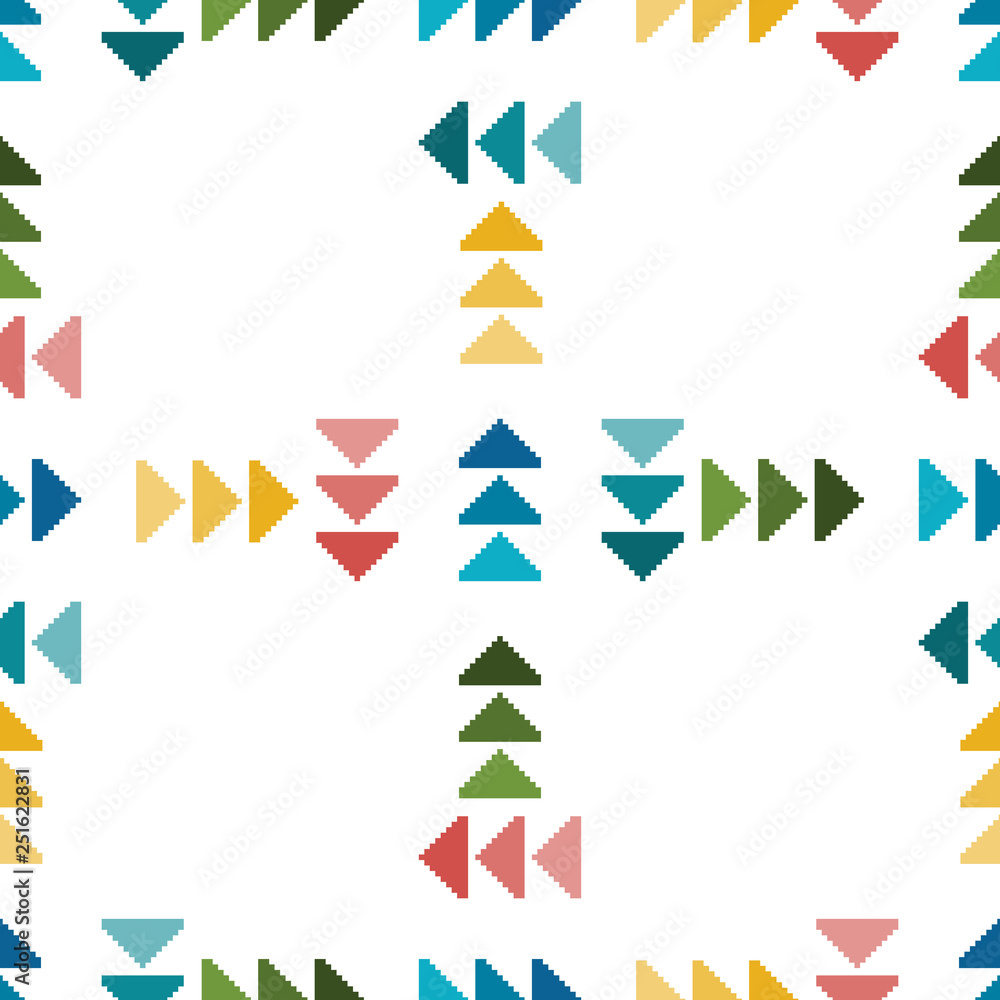 Poster minimal geometric pattern, seamless pattern of pixel arrows. frame. pixel art. 8 bit.