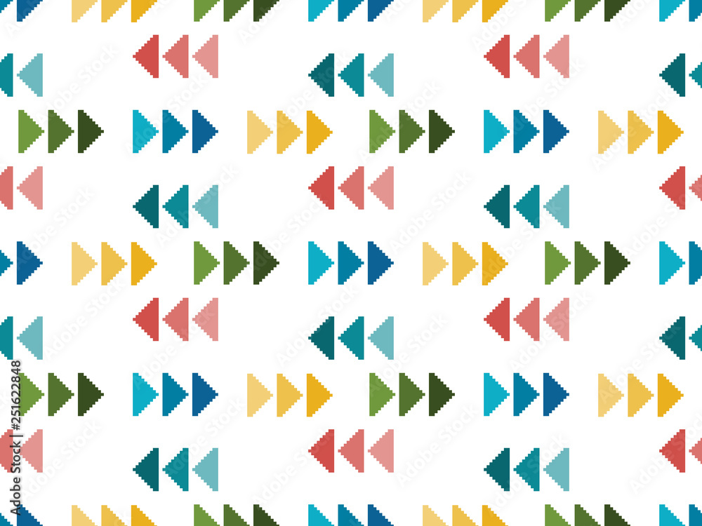 Poster minimal geometric pattern, seamless pattern of pixel arrows. frame. pixel art. 8 bit.