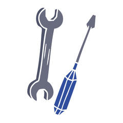 cartoon doodle of a spanner and a screwdriver