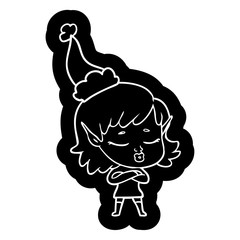 pretty cartoon icon of a elf girl wearing santa hat