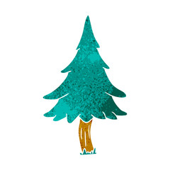 retro cartoon doodle of woodland pine trees