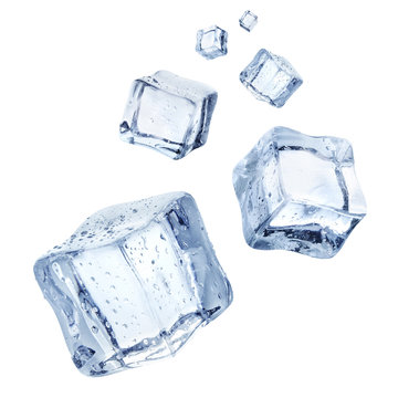 Falling ice cubes, isolated on white background
