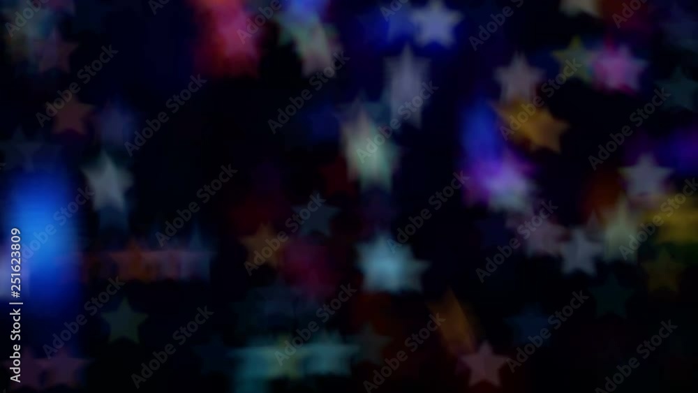 Poster Lights bokeh in the form of stars and  blur. Bright background for video or presentations
