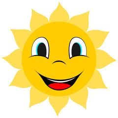 Smile sun icon. Cartoon style.