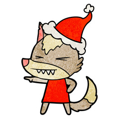 angry wolf textured cartoon of a wearing santa hat