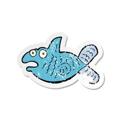 Fotobehang retro distressed sticker of a cartoon fish © lineartestpilot