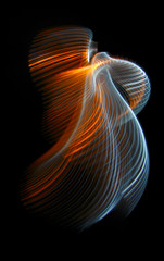 Multicolored twisted ordered parallel lines on a black background. Light in motion. Color abstraction.