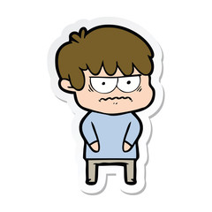 sticker of a annoyed cartoon boy