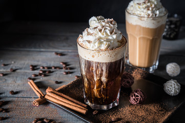 Black and white coffee cocktails with cream