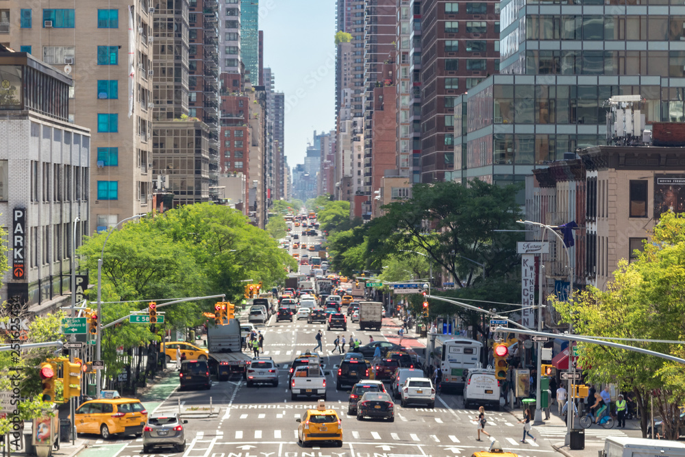 Sticker Overhead view of Second Avenue in Manhattan, New York City