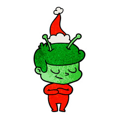 friendly textured cartoon of a spaceman wearing santa hat