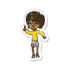 retro distressed sticker of a cartoon woman with idea