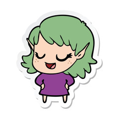 sticker of a happy cartoon elf girl