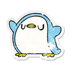 distressed sticker cartoon kawaii of a cute penguin